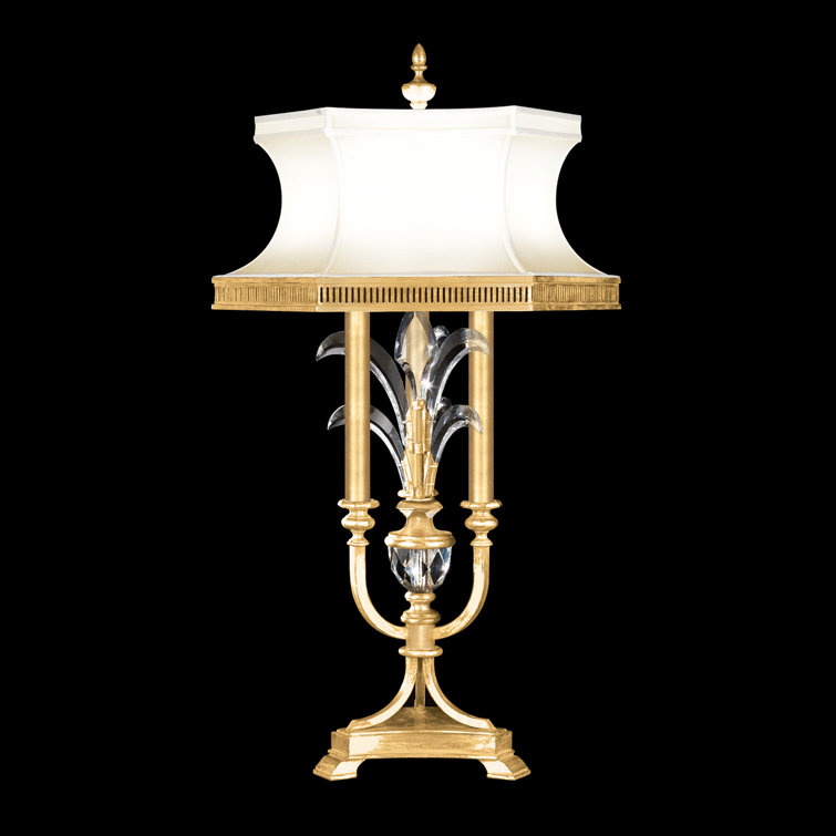Beveled Arcs Gold Leaf 37" Candlestick Table Lamp with Crystal Accents