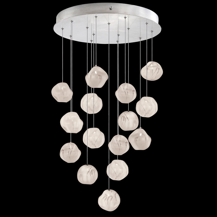 Celestial Orbit 15-Light Silver Leaf LED Glass Island Pendant