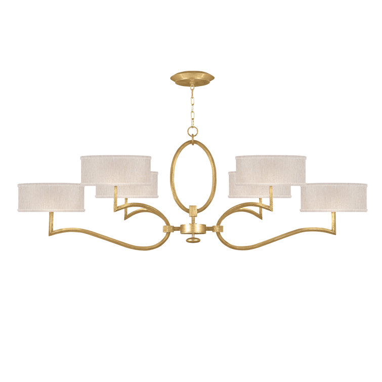 Gold Leaf 63" Oblong Chandelier with Beige Shades