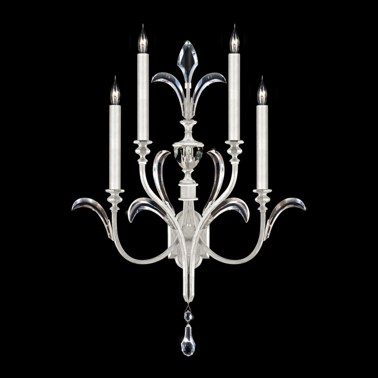 Elegant Silver Leaf 4-Light Crystal Beveled Arcs Wall Sconce