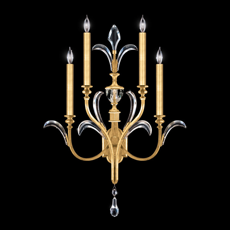 Beveled Arcs Gold Leaf 4-Light Dimmable Candelabra Sconce