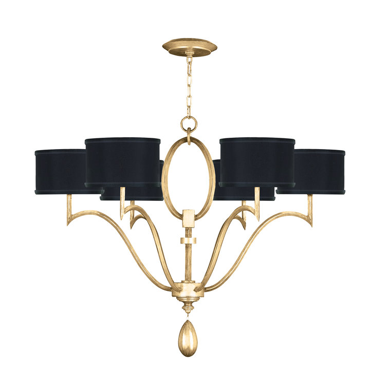 Elegance 39" Black Fabric Drum Chandelier with Gold Leaf Finish