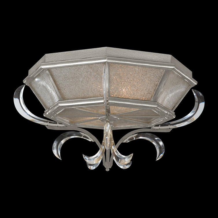 Beveled Arcs Silver Leaf 26" Flush Mount with Crystal Embellishments