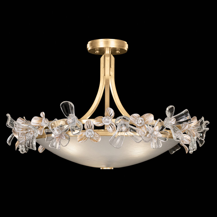 Azu 3-Light Gold Leaf Crystal Semi Flush Mount