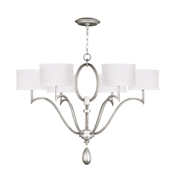 Allegretto 39" White Linen Shade Silver Leaf Round Chandelier