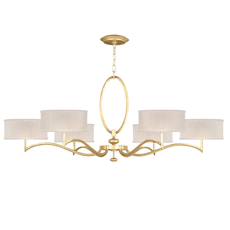 Gold Leaf Crystal 6-Light Chandelier with Beige Shades