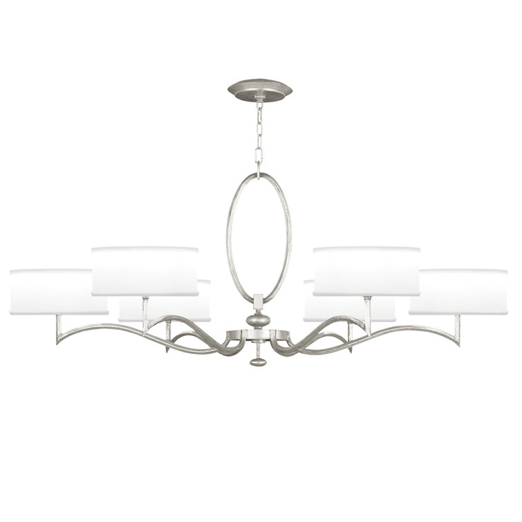 Allegretto 51" Silver Leaf Chandelier with White Drum Shades