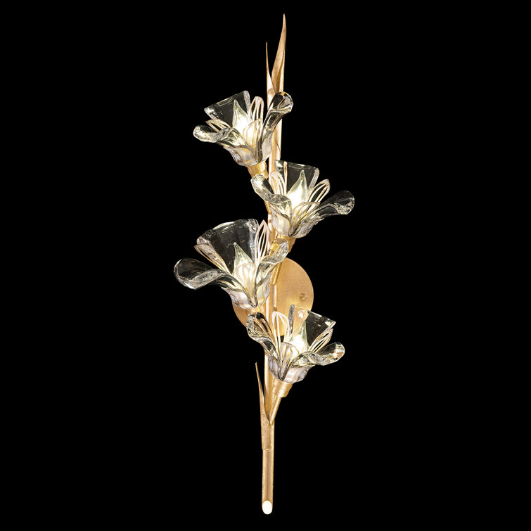 Azucena Gold Leaf Crystal Floral 4-Light Sconce