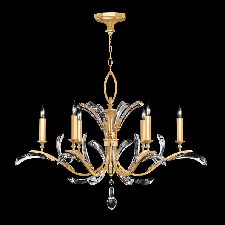 Gold Beveled Arcs 42" Round Crystal Chandelier