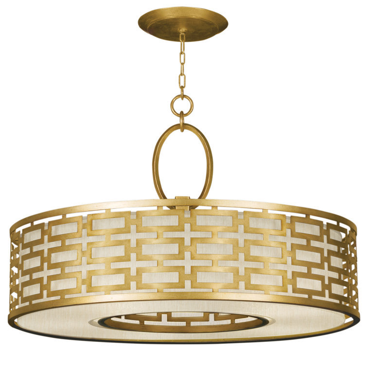 Allegretto 37" Gold Leaf Drum Chandelier with Crystal Accents