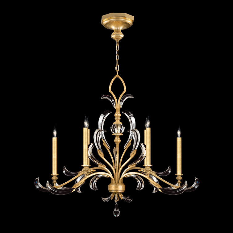 Aureate Arcs 6-Light Gold Chandelier with Beveled Crystals