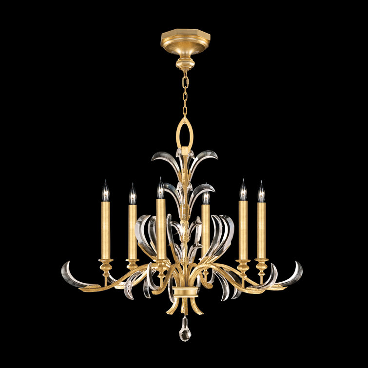 Gold Crystal 37" 6-Light Beveled Arcs Chandelier