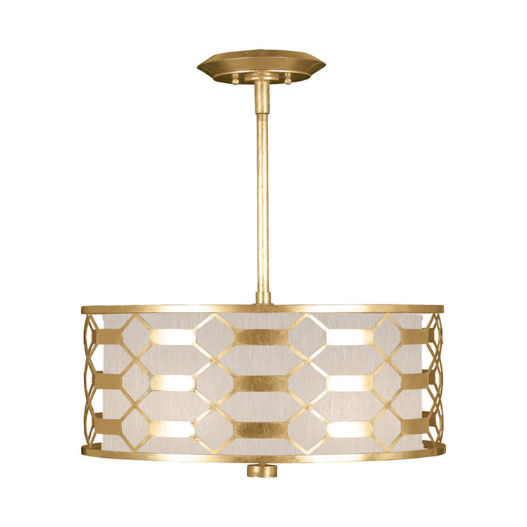 Allegretto Champagne Gold Leaf 3-Light Drum Pendant