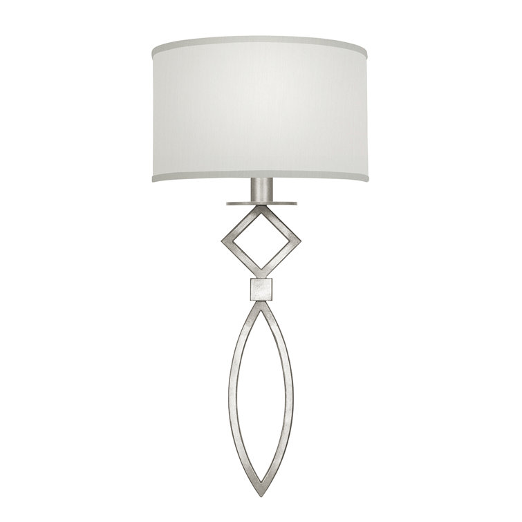 Silver Leaf Wall Sconce with White Fabric Shade
