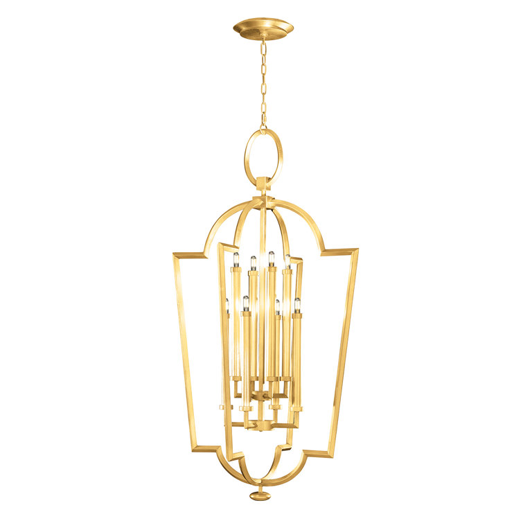 Elegant Allegretto Gold Leaf 8-Light Lantern LED Chandelier