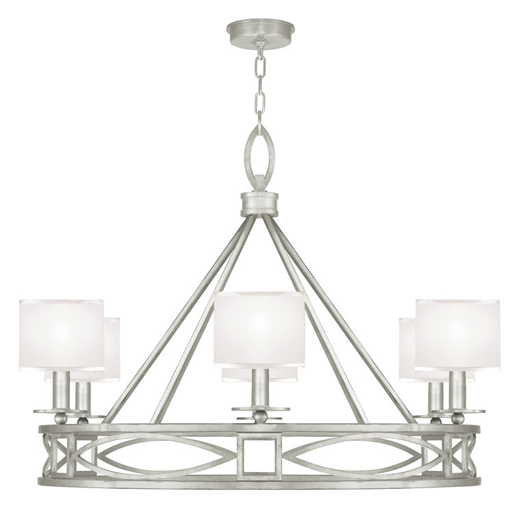 Silver Leaf 39.5" Round Chandelier with Candelabra Lights