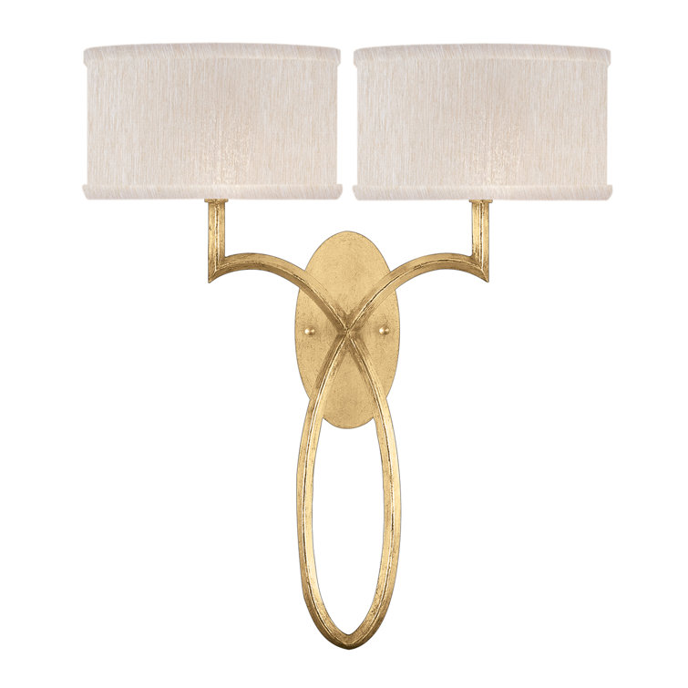 Elegant Gold Leaf 2-Light Wall Sconce with Champagne Shades