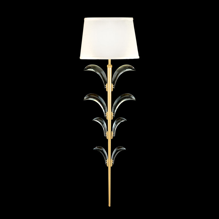 Gold Leaf Beveled Crystal 1-Light Dimmable Sconce with White Shade