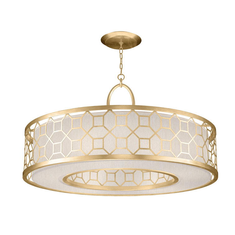 Allegretto Deco 48" Gold Leaf Drum Pendant with Linen Shade