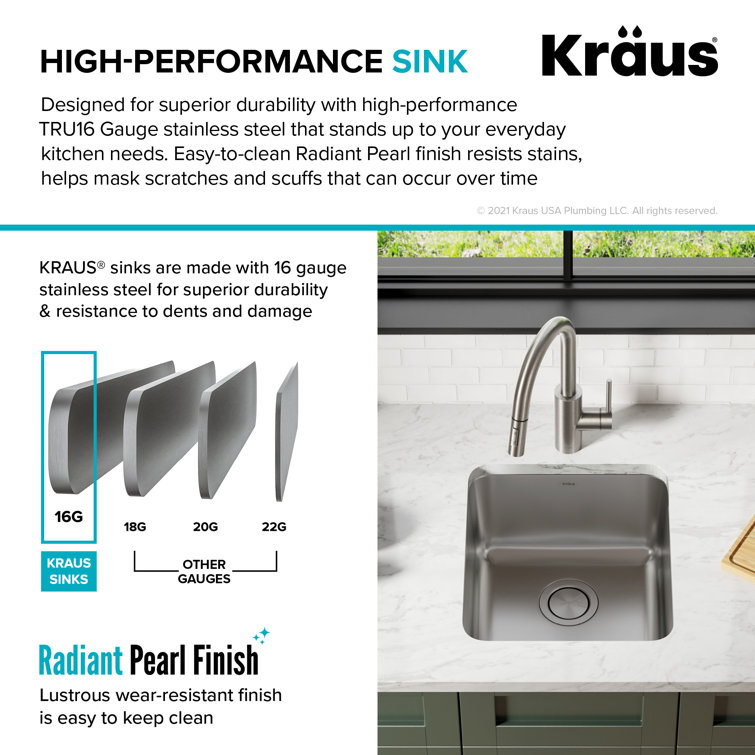 Dex 17" Stainless Steel Single Bowl Undermount Kitchen Sink