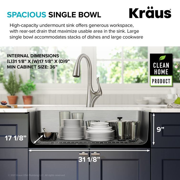 Dex 33-Inch Stainless Steel Single Bowl Undermount Kitchen Sink
