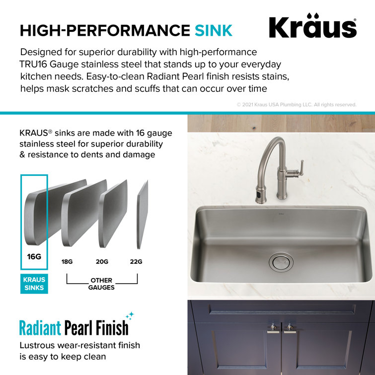Dex 33-Inch Stainless Steel Single Bowl Undermount Kitchen Sink