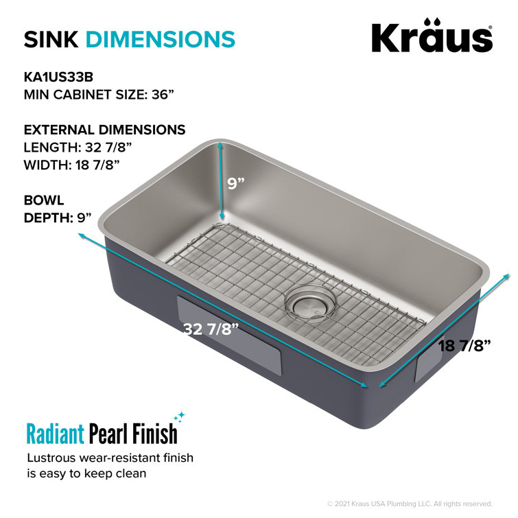 Dex 33-Inch Stainless Steel Single Bowl Undermount Kitchen Sink