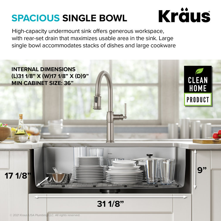 Dex 33-Inch Undermount Single Bowl Stainless Steel Kitchen Sink