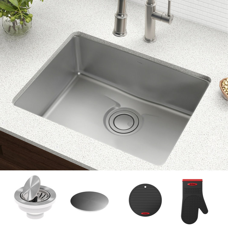 Dex 25-Inch Undermount Single Bowl Stainless Steel Kitchen Sink with DrainAssure