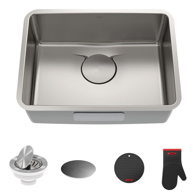 Dex 25-Inch Undermount Single Bowl Stainless Steel Kitchen Sink with DrainAssure