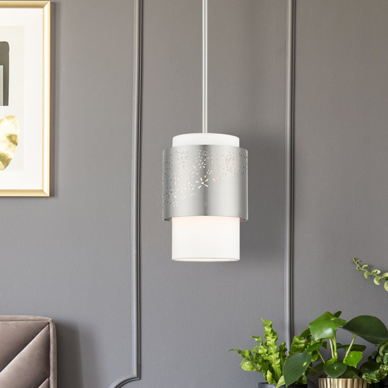 Brushed Nickel Glass Drum Indoor/Outdoor Pendant Light
