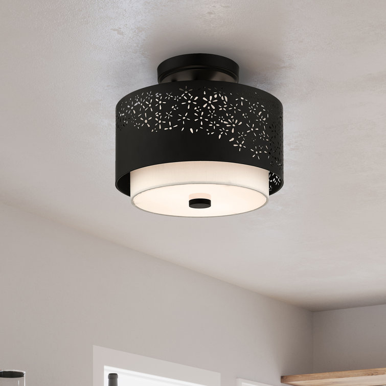 Black Steel Drum Semi-Flush Mount with Laser Cut Shade