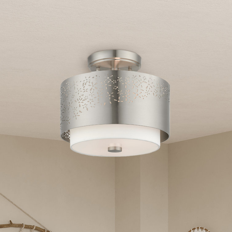 Brushed Nickel Drum LED Indoor/Outdoor Semi-Flush Mount