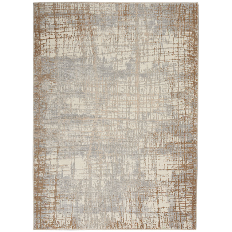 Ivory & Taupe Abstract Handmade Wool Blend 4' x 6' Rug