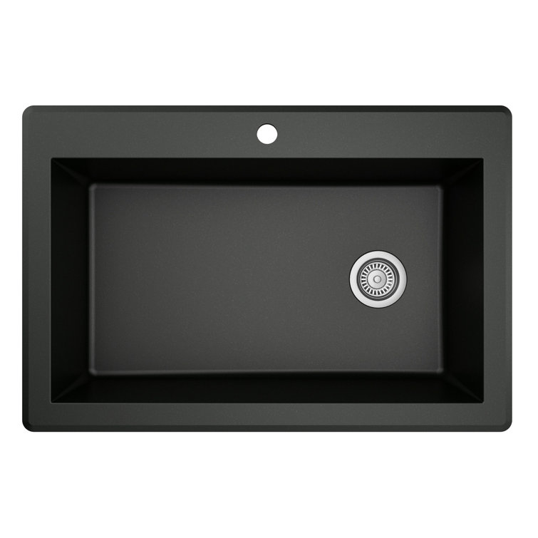 Karran Black Quartz 33'' Single Bowl Drop-In Kitchen Sink with Stainless Steel Faucet
