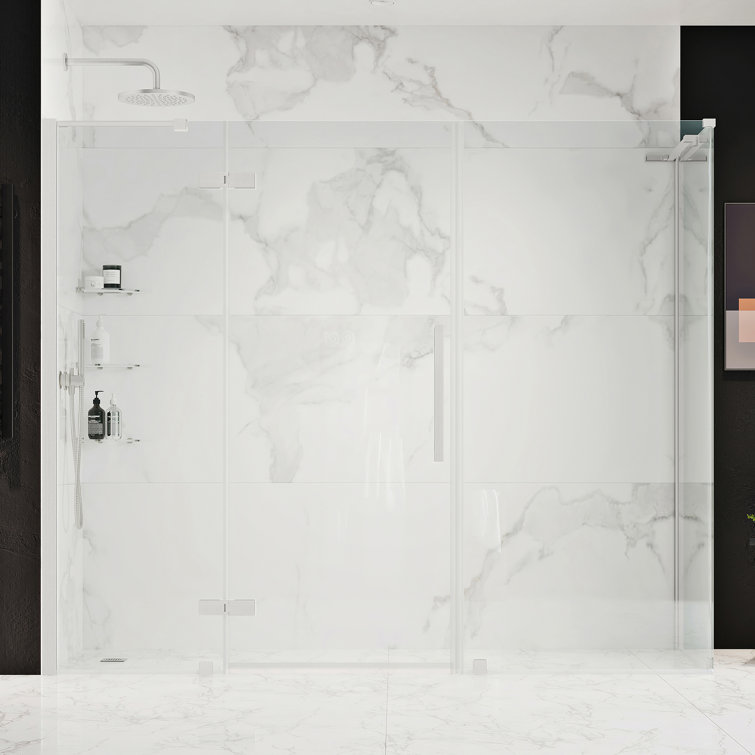 Satin Nickel Frameless Corner Shower Kit with Tempered Glass Panels