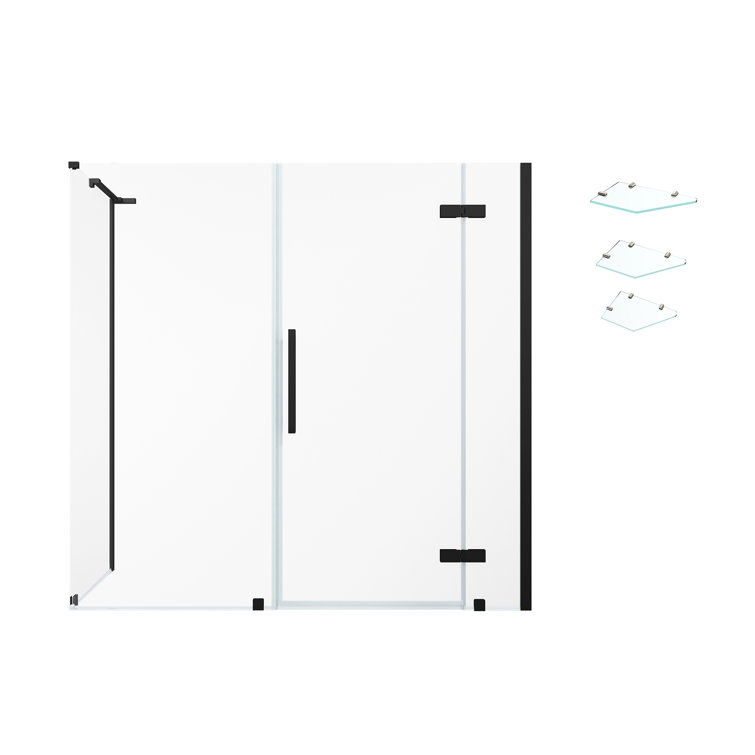 Endless Black Frameless Corner Shower Kit with Shelves