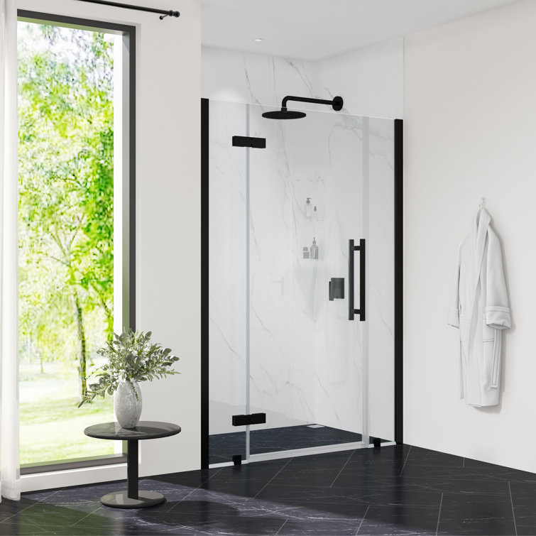 Tampa 46" x 72" Black Frameless Shower Kit with Shelves