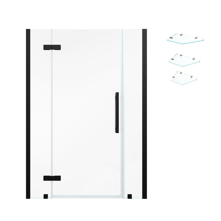 Tampa 46" x 72" Black Frameless Shower Kit with Shelves
