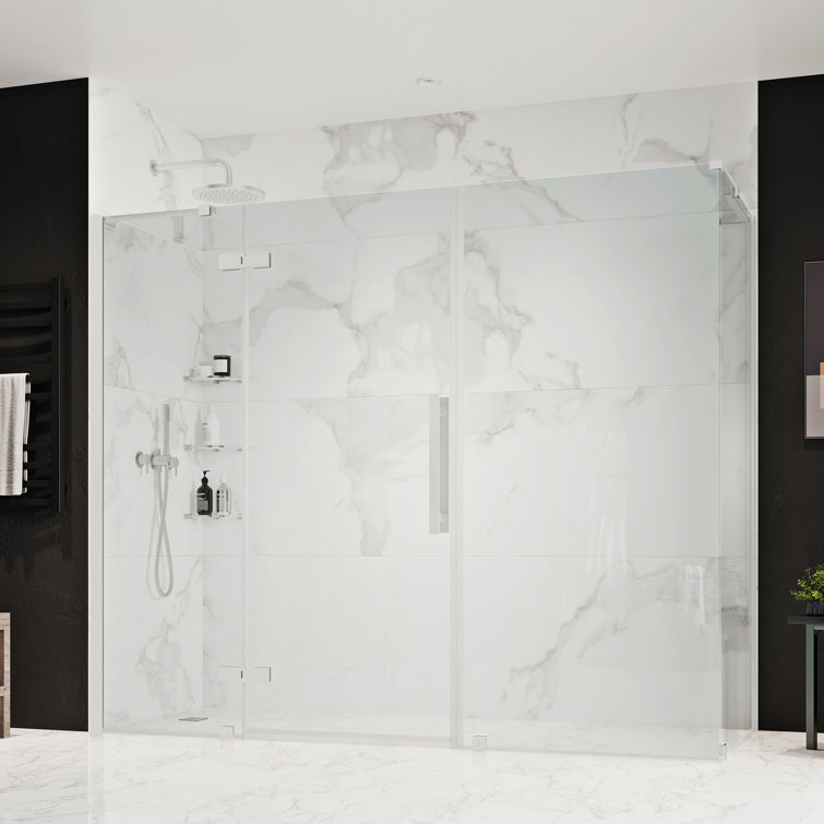 Satin Nickel Frameless Corner Shower Kit with Tempered Glass Panels