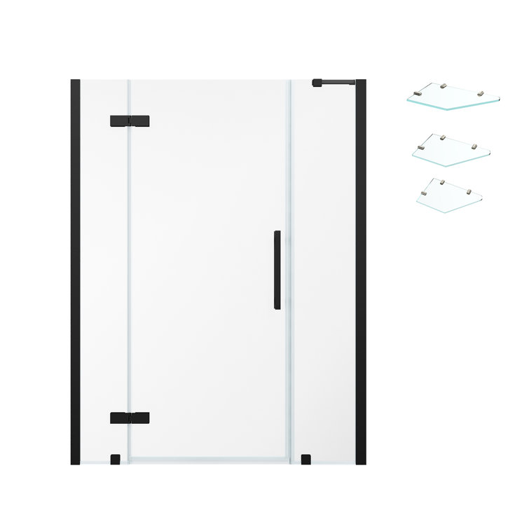 Tampa 72"H x 50"W Black Frameless Glass Shower Kit with Shelves