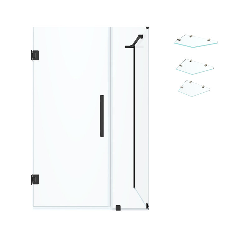 Tampa-Pro Black 43" x 72" Frameless Corner Shower Enclosure with Shelves