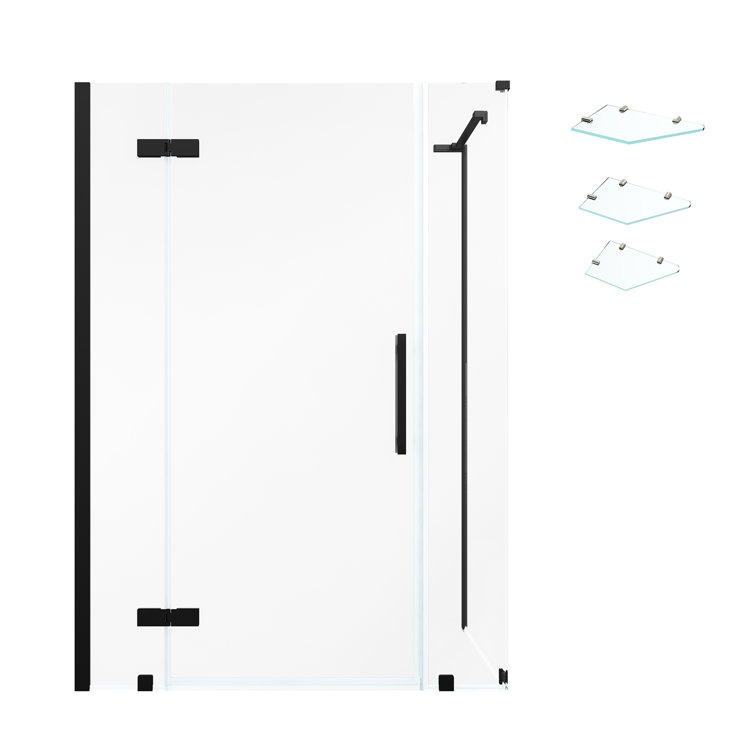 Black Frameless Corner Shower Kit with Tempered Glass Panels