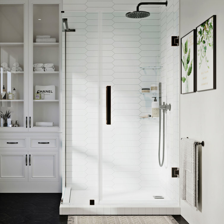 Oil Rubbed Bronze Frameless Corner Shower Kit with Tempered Glass Panels