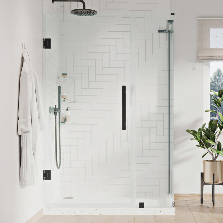 Tampa-Pro Black 43" x 72" Frameless Corner Shower Enclosure with Shelves