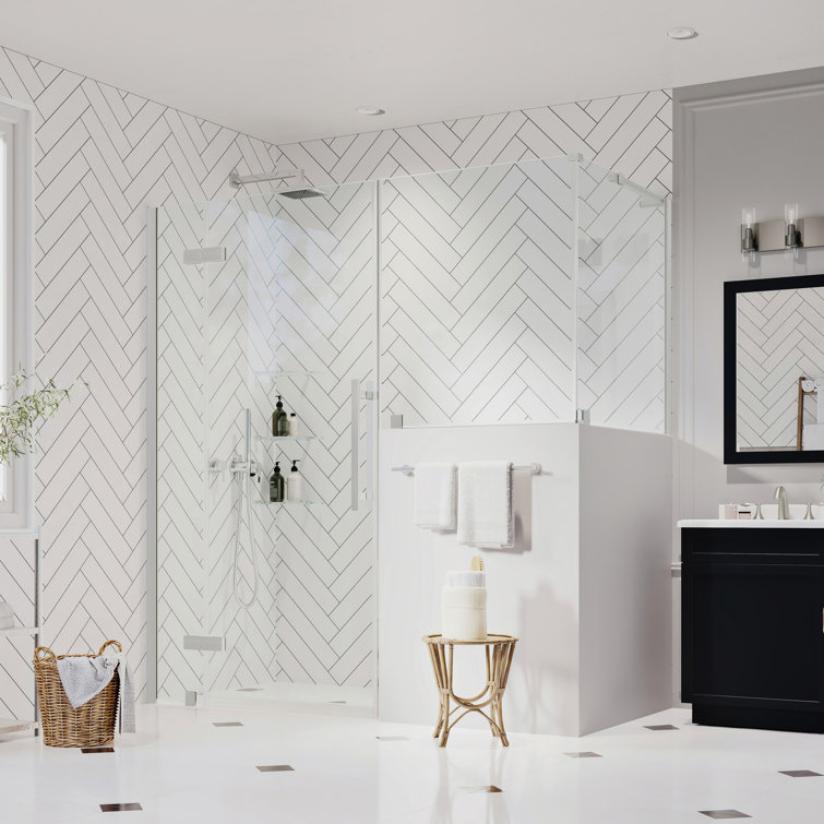 Tampa Satin Nickel Frameless Corner Shower Enclosure with Shelves