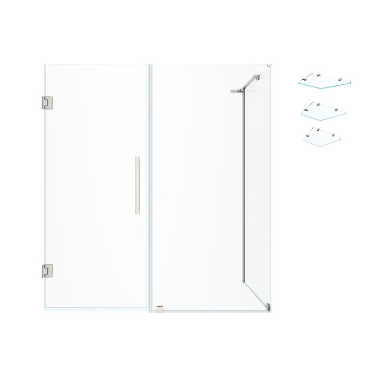 Satin Nickel Frameless Corner Shower Kit with Tempered Glass Panels