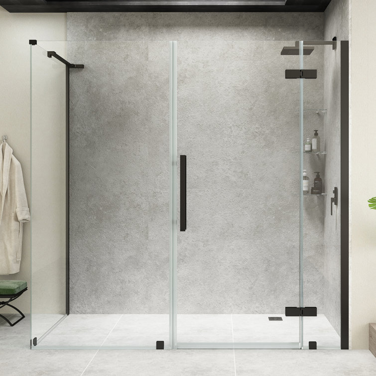 Endless Black Frameless Corner Shower Kit with Shelves