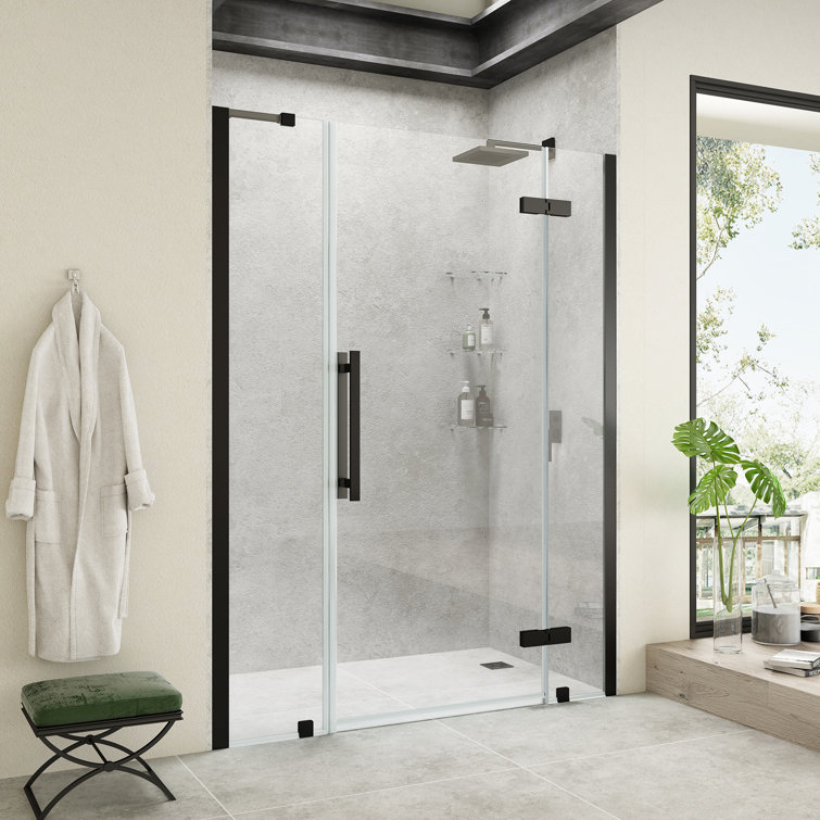 Tampa 72"H x 50"W Black Frameless Glass Shower Kit with Shelves