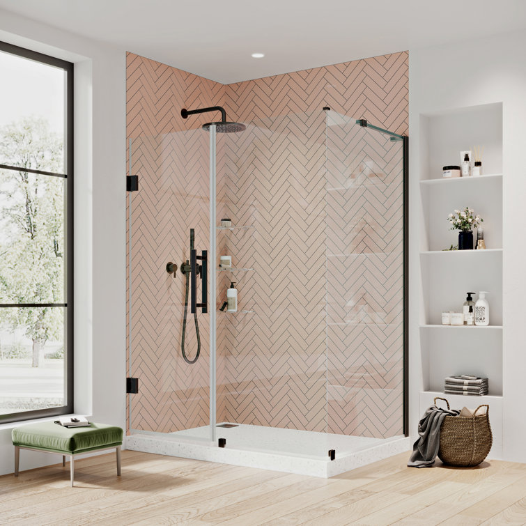 Tampa-Pro Oil Rubbed Bronze Frameless Corner Shower Enclosure with Shelves